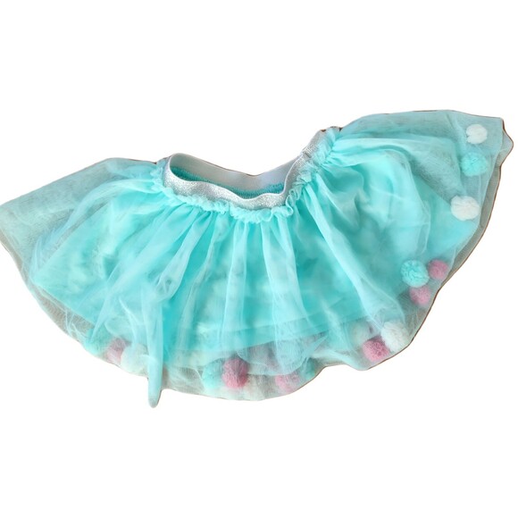 Wonder Nation Baby Girl Tutu Skirt Blue Silver Pom Pom 12M Birthday - Picture 2 of 7